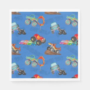 Monster Truck Stunts Aquarellmuster Blau Serviette