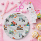 Monster Truck Stunts Aquarellmuster Grau Pappteller (Party)