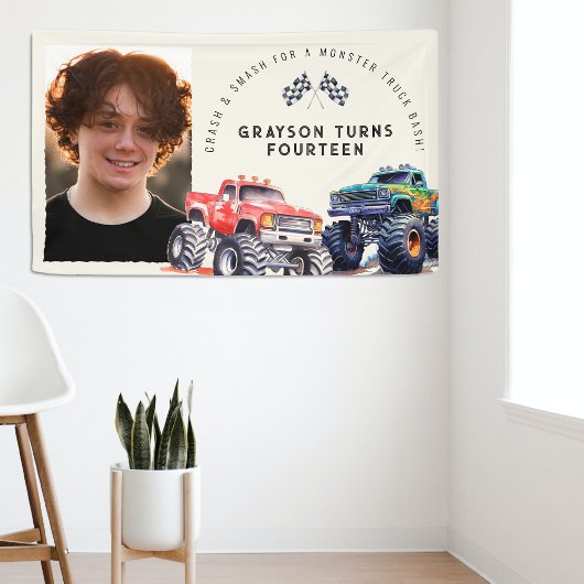 Monster Truck Themed Foto Geburtstagsparty Banner