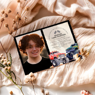 Monster Truck Themed Foto Geburtstagsparty Einladung