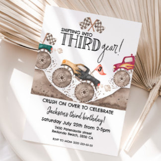 Monster Truck THIRD Gang 3. Geburtstag Kinder Einladung