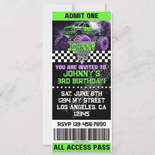 Monster-Truck-Ticket-Einladung Einladung (Vorderseite)