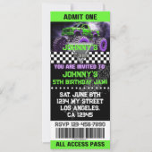 Monster Truck Ticket Einladung zum Geburtstag (Vorderseite)