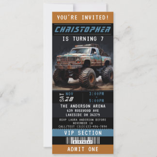 Monster Truck Ticket Geburtstagsparty Einladung