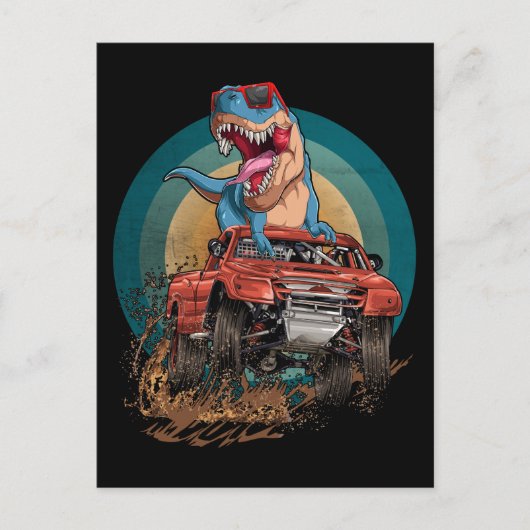 Monster Truck Trex Dirt Race Dinosaurier Postkarte (Vorderseite)
