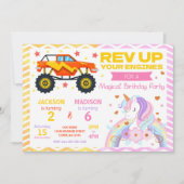Monster Truck & Unicorn Joint Birthday Invitation Einladung (Vorderseite)
