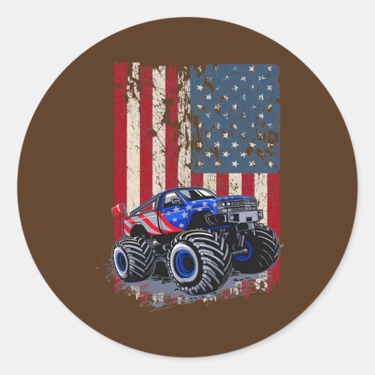 Monster Truck US-Flagge für Junge Mädchen, die Lie Runder Aufkleber (Vorderseite)