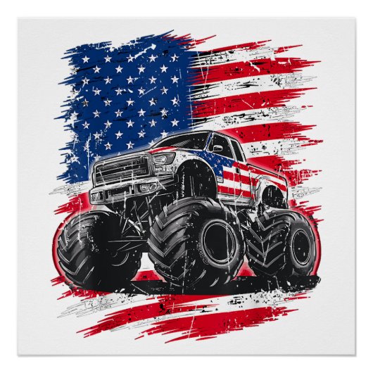 Monster Truck USA Flag Amerikaner Poster (Vorderseite)