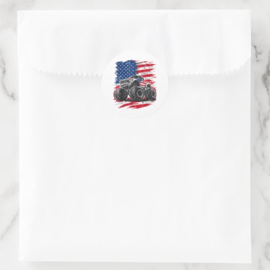 Monster Truck USA Flag Amerikaner Runder Aufkleber (Tasche)