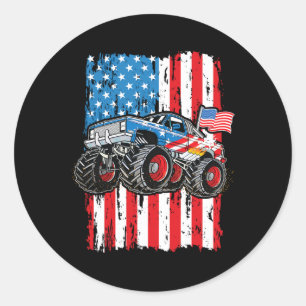Monster Truck Usa Flag Patriotische Jungs Männer 4 Runder Aufkleber