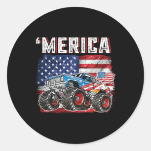 Monster Truck USA-Flagge Merica Männer Jungen 4. J Runder Aufkleber