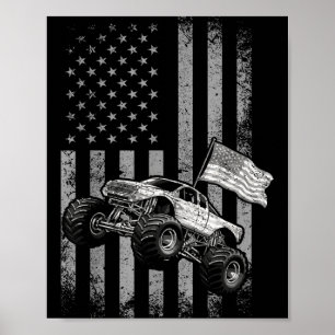 Monster-Truck-USA-Flagge Vintage-Design Juli Poster