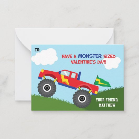 Monster Truck Valentinstag Card Kids (Jungs) Mitteilungskarte (Vorderseite)