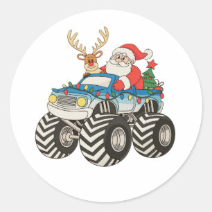 Monster Truck Weihnachten Santa Rentier Festlich Runder Aufkleber