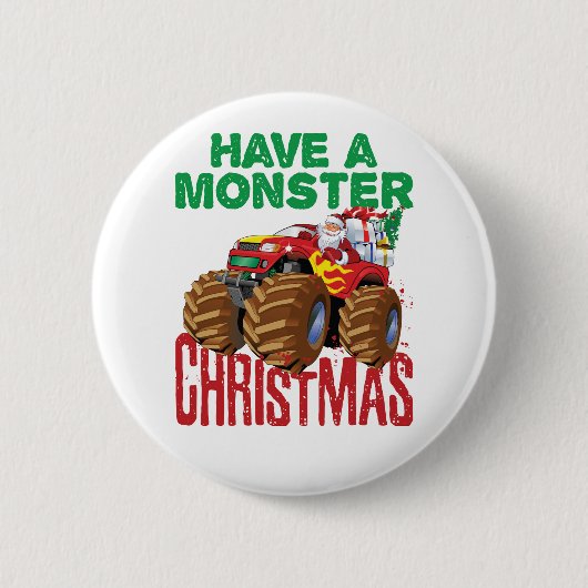 Monster Truck Weihnachten Weihnachtsmann Jungen Kl Button (Vorderseite)