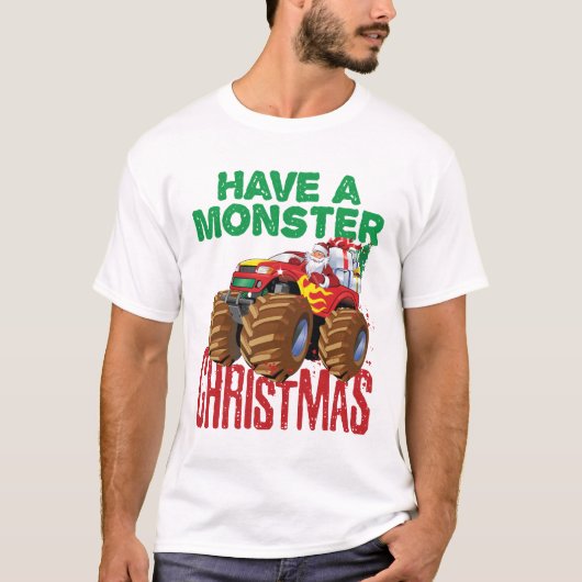 Monster Truck Weihnachten Weihnachtsmann Jungen Kl T-Shirt (Vorderseite)