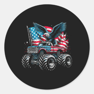 Monster Truck Weißkopfseeadler 4. Juli Jungen Amer Runder Aufkleber