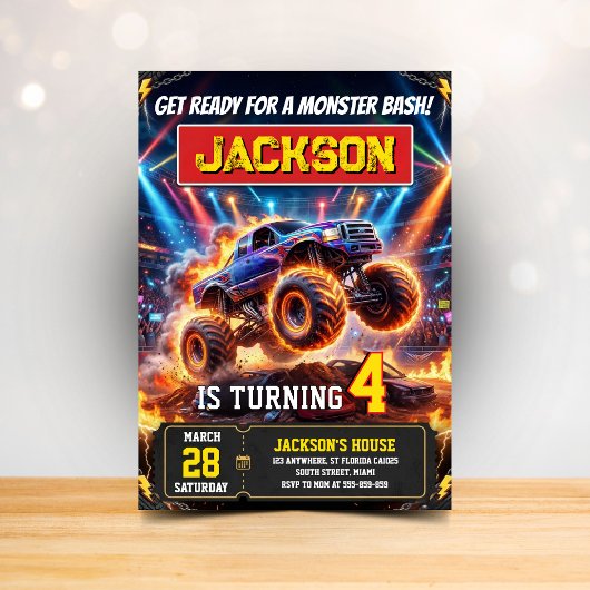 Monster Truck Wheels Birthday Invitation Einladung