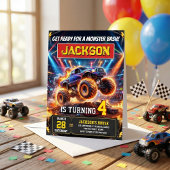 Monster Truck Wheels Birthday Invitation Einladung