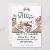 Monster Truck YOUND WILD & THREE 3rd birthday kids Einladung (Vorderseite)