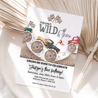 Monster Truck Young Wild Drei Geburtstag einladen Einladung