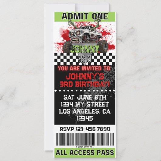 Monster Truck Zombie Invite Einladung (Vorderseite)