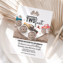 Monster Truck ZWEI SCHNELLE Einladung zum Geburtst