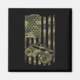 Monster Trucker Retro Monster Truck USA-Flagge 4. Magnet