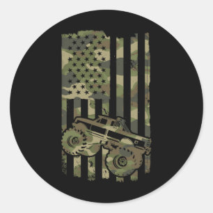 Monster Trucker Retro Monster Truck USA-Flagge 4.  Runder Aufkleber