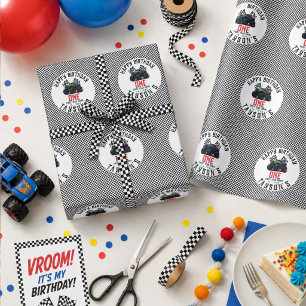 Monster Trucks 1. Geburtstags-Vroom-Party Geschenkpapier