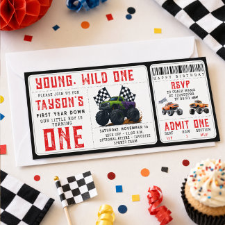 Monster Trucks 1. Geburtstagsticket-Einladung  Einladung