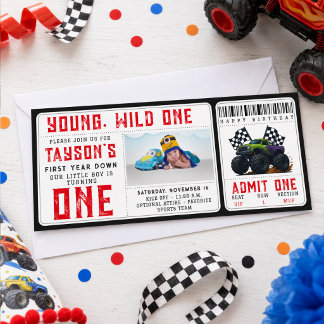 Monster Trucks 1. Geburtstagsticket-Einladung Einladung
