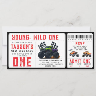 Monster Trucks 1. Geburtstagsticket-Einladung  Einladung