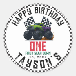 Monster Trucks 1st Birthday Vroom Party Runder Aufkleber