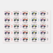 Monster Trucks Boy's Name & Age Geburtstag Geschenkpapier Set (Vorderseite)