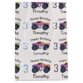 Monster Trucks Boy's Name & Age Geburtstag Mittlere Geschenktüte (Vorderseite)