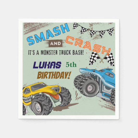 Monster Trucks Jungen-Geburtstagsfeier Serviette (Vorderseite)