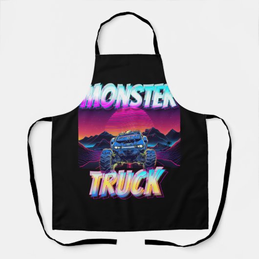 Monster Trucks Lover Retro Vaporwave Style Mountai Schürze (Vorderseite)
