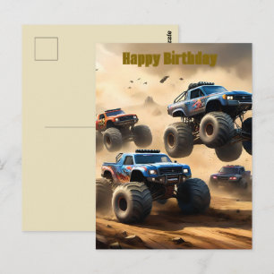Monster-Trucks-Rennen in der Wüste, Geburtstagspos Postkarte