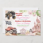 Monster Trucks und Prinzessinnen Gemeinsamer Gebur Einladung (Vorderseite)