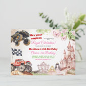 Monster Trucks und Prinzessinnen Gemeinsamer Gebur Einladung (Stehend Vorderseite)