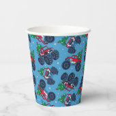 Monster Trucks und Weihnachtsbaummuster Pappbecher (Rückseite)