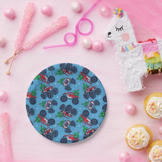 Monster Trucks und Weihnachtsbaummuster Pappteller (Party)