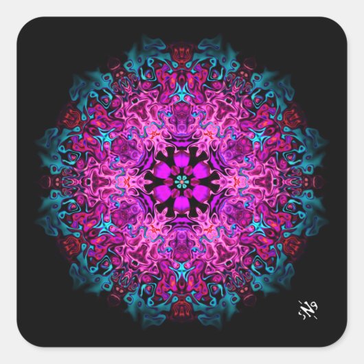 Monster und eine Blume (abstraktes Muster) v1 Quadratischer Aufkleber (Vorderseite)
