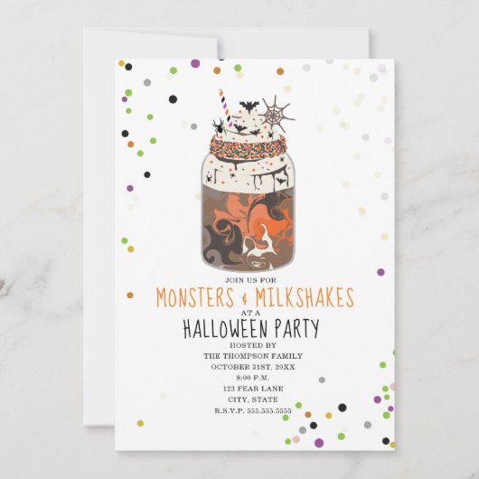 Monster und Milchshakes-Halloween-Party Einladung (Vorderseite)