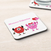 Monster Valentine mit zwei Niedlichen Monstern Getränkeuntersetzer (Linke Seite)