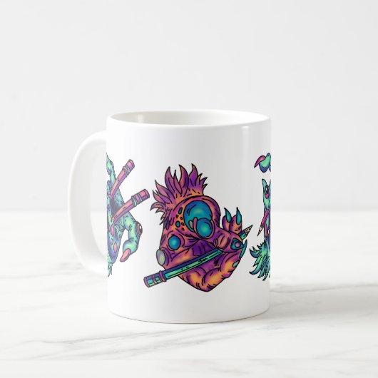 Monster Zeichne Hände Kaffeetasse (Vorderseite Links)