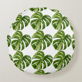 Monstera Albo-Blatt — Botanische Heimdekoration Rundes Kissen
