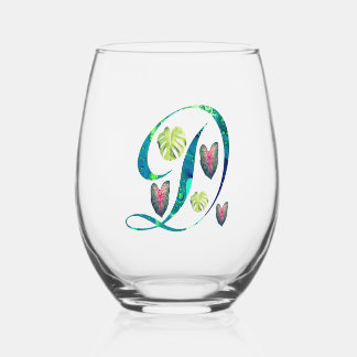Monstera Alphabet "D" Edelstahlglas Weinglas Ohne Stiel