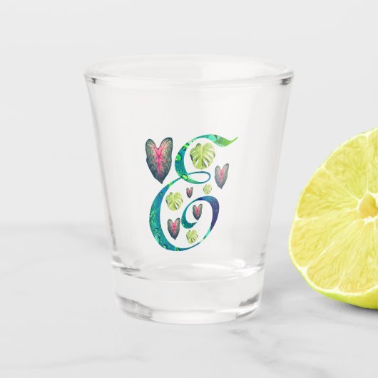 Monstera Alphabet "E" Schnapsglas (Vorderseite)